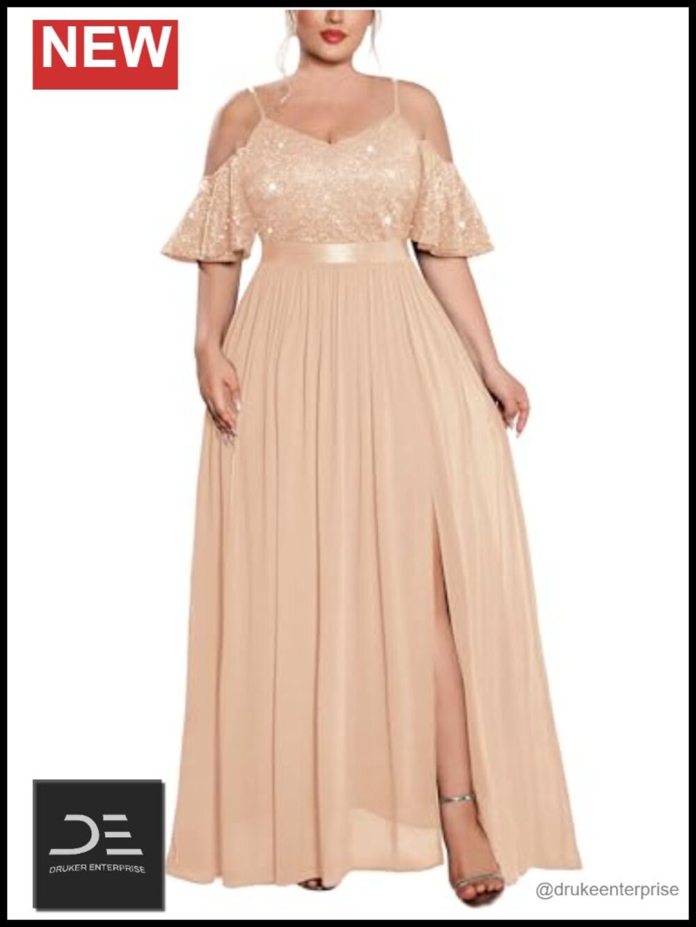 Plus Size Sequin Lace Off Shoulder Formal Bridesmaid Gown